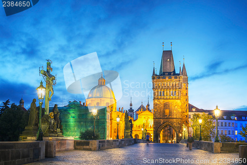 Image of Charles bridge in Prague early in the morning