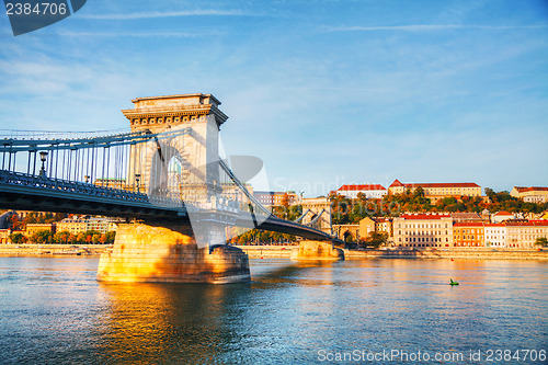 Image of Szechenyi chain bridge in Budapest, Hungary