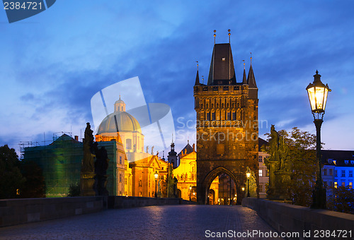 Image of Charles bridge in Prague early in the morning