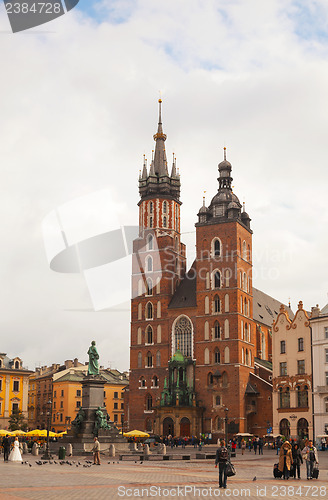 Image of Saint Mary church at Old market square in Krakow, Poland