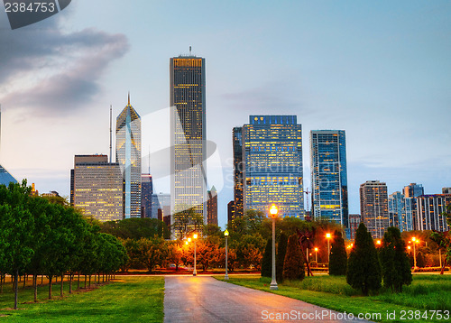 Image of Cityscape of  Chicago in the evening