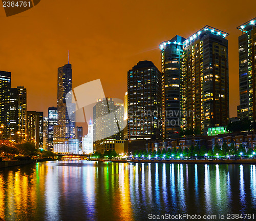 Image of Trump International Hotel and Tower in Chicago, IL in the night