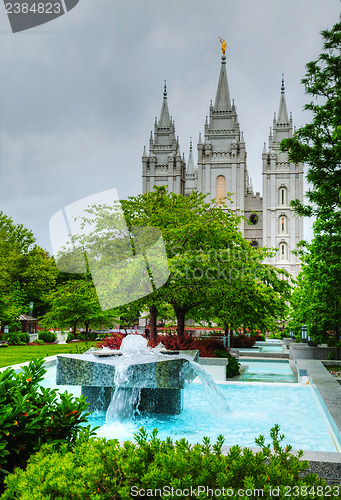 Image of Fountain in front of the Mormons' Temple in Salt Lake City, UT