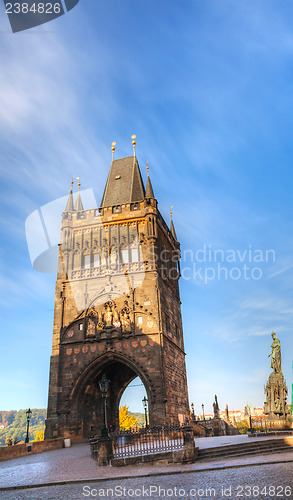 Image of Charles bridge in Prague early in the morning