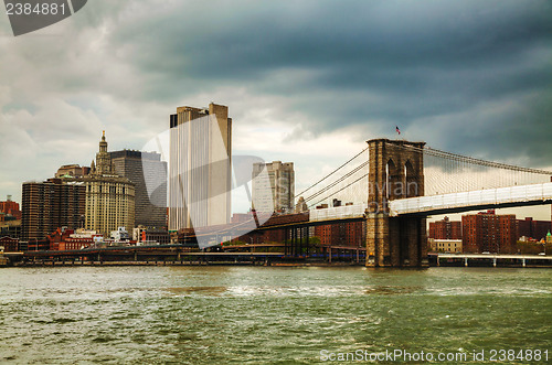 Image of New York City cityscape with Brooklyn bridge