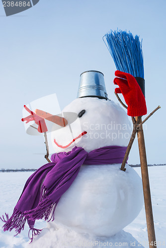 Image of Lonely snowman at a snowy field