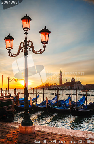 Image of Gondolas floating in the Grand Canal