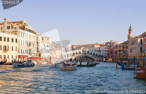 Image of Rialto Bridge (Ponte Di Rialto) in Venice, Italy on a sunny day