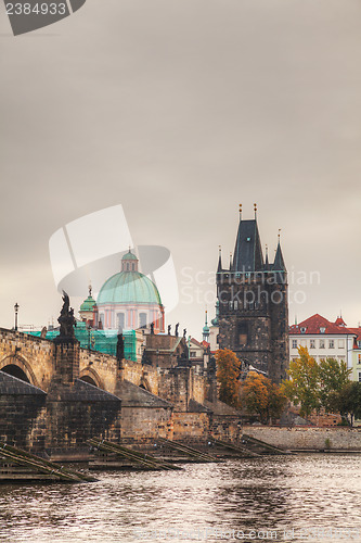 Image of Charles bridge in Prague early in the morning