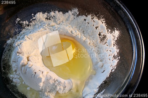 Image of raw egg in flour