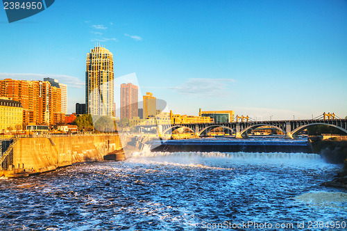 Image of Downtown Minneapolis, Minnesota at night time and Saint Anthony 