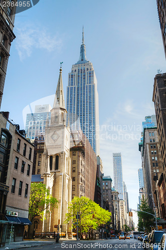 Image of The Marble Collegiate Church and Empire State building in Manhat