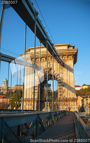 Image of Szechenyi suspension bridge in Budapest, Hungary