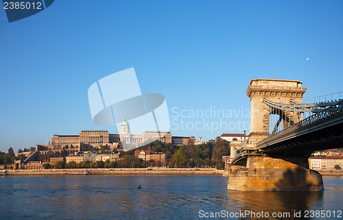Image of Szechenyi suspension bridge in Budapest, Hungary in the morning 