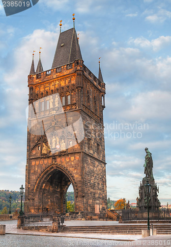 Image of Charles bridge in Prague at sunrise time