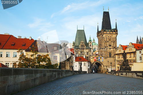 Image of Charles bridge in Prague early in the morning