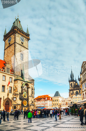 Image of Old Town Square with tourists in Prague