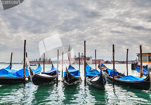 Image of Gondolas floating in the Grand Canal