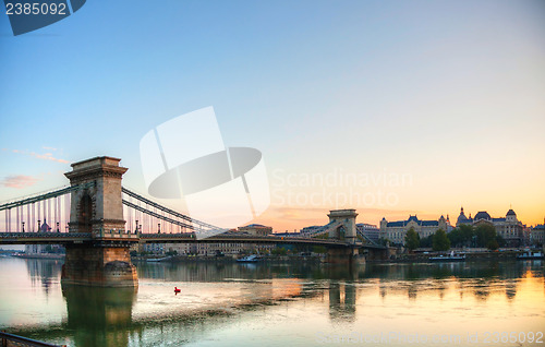 Image of Szechenyi suspension bridge in Budapest, Hungary