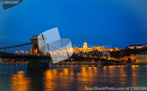 Image of Szechenyi suspension bridge in Budapest, Hungary