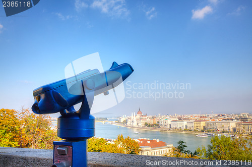 Image of Overview of Budapest with binoculars