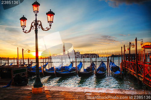 Image of Gondolas floating in the Grand Canal