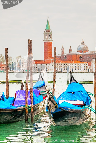 Image of Gondolas floating in the Grand Canal