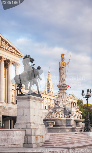 Image of Statue of Athene in front of the Parliament building in Vienna
