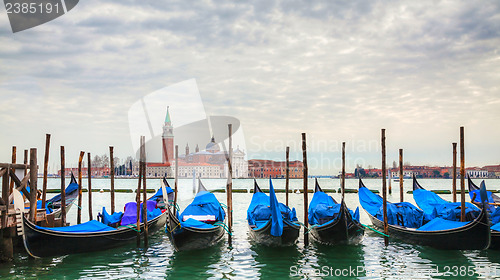 Image of Gondolas floating in the Grand Canal