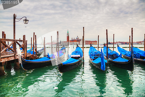 Image of Gondolas floating in the Grand Canal of Venice