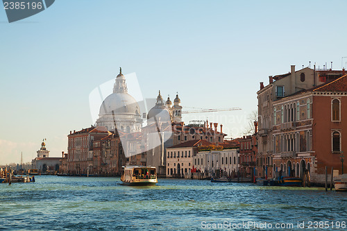 Image of Basilica Di Santa Maria della Salute with vaporetto floating at 