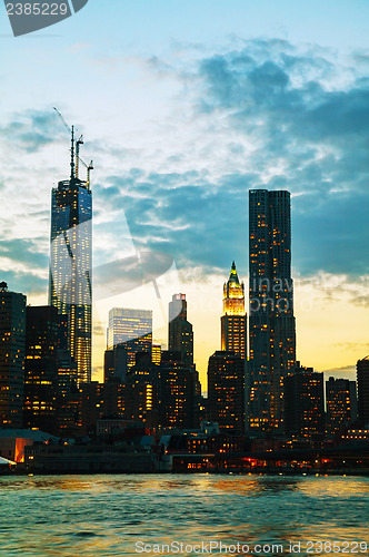 Image of New York City skyscrapers in the evening
