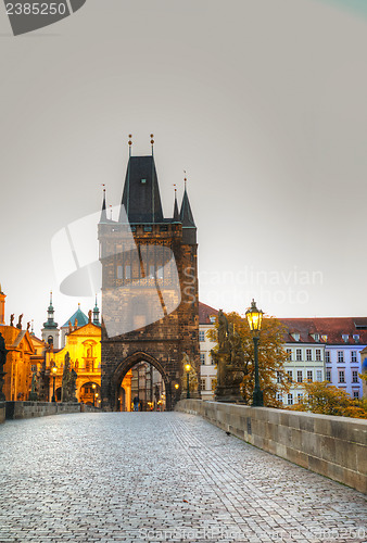 Image of Charles bridge in Prague at surise time