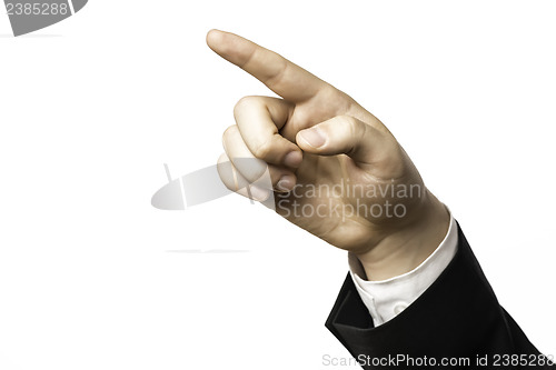 Image of Finger of a businessman pointing at something