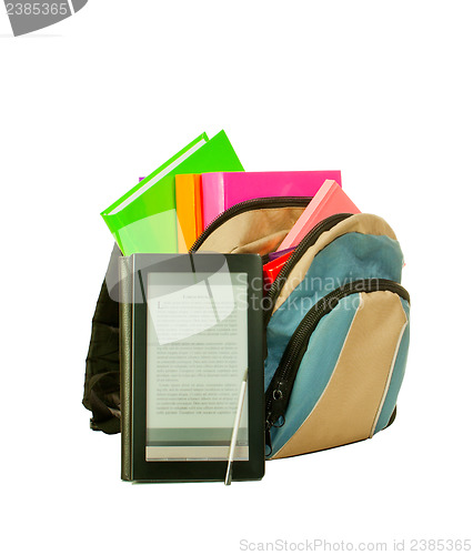 Image of Electronic book with books in backpack