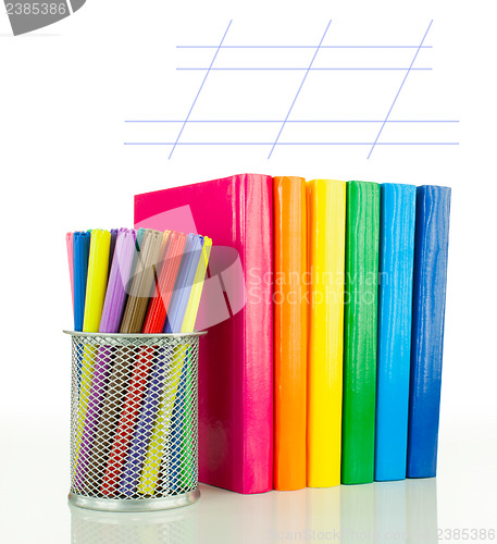 Image of Row of colorful books - Back to school concept