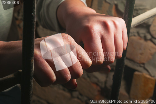 Image of Hands behind the bars