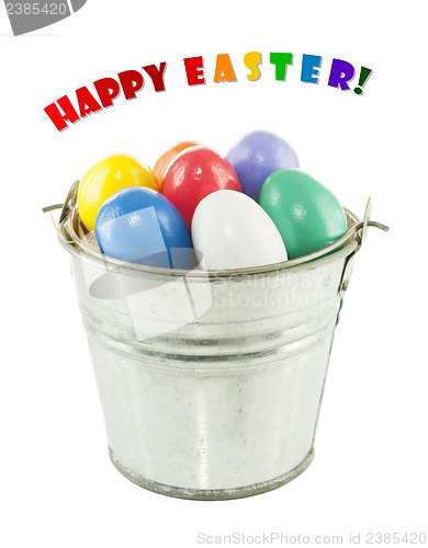 Image of Colorful Easter eggs in a bucket