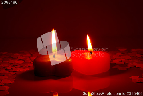 Image of Two burning heart shaped candles