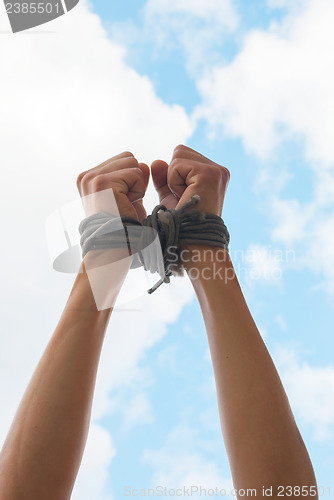 Image of Hands tied up with rope