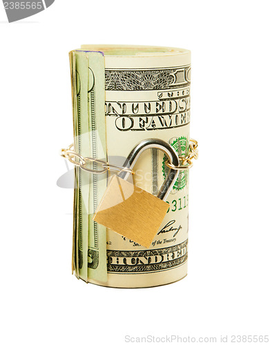 Image of Roll of US dollars chained and locked