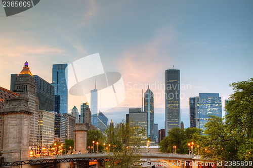 Image of Cityscape of  Chicago in the evening