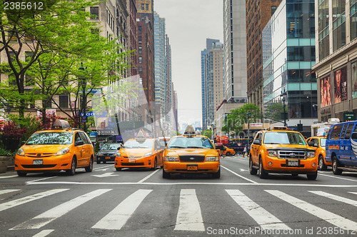 Image of Yellow taxis at the New York City street