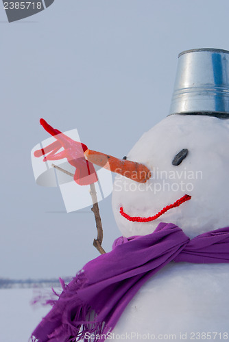 Image of Lonely snowman at a snowy field