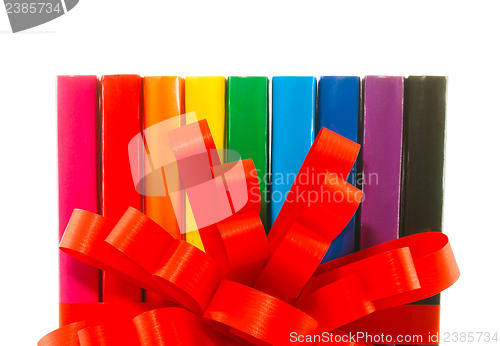 Image of Row of colorful books' spines