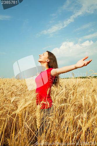 Image of Teen girl staying at a wheat field