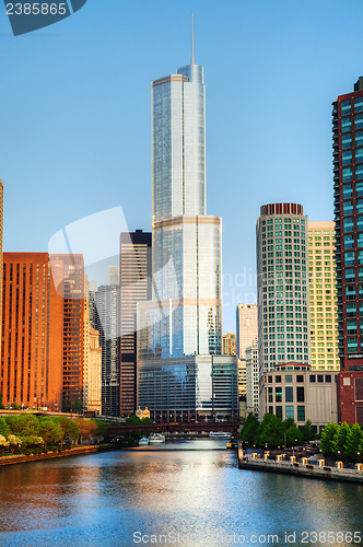 Image of Trump International Hotel and Tower in Chicago, IL in morning