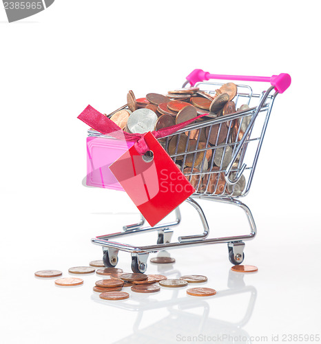 Image of Shopping cart full with coins