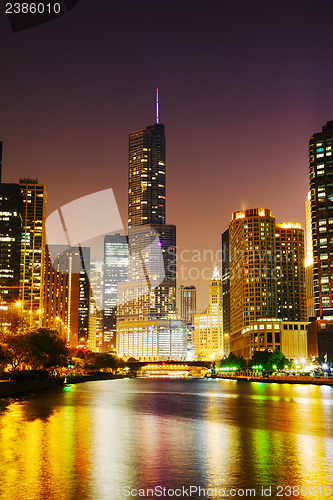 Image of Trump International Hotel and Tower in Chicago, IL in the night