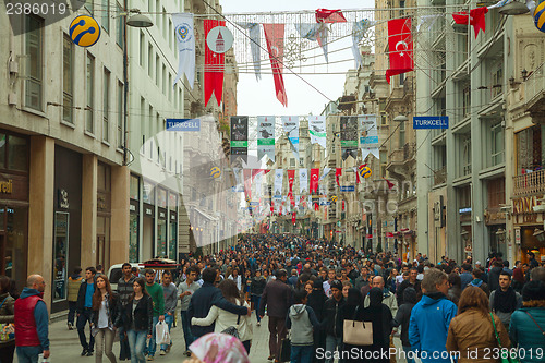 Image of Crowded istiklal street with tourists in Istanbul